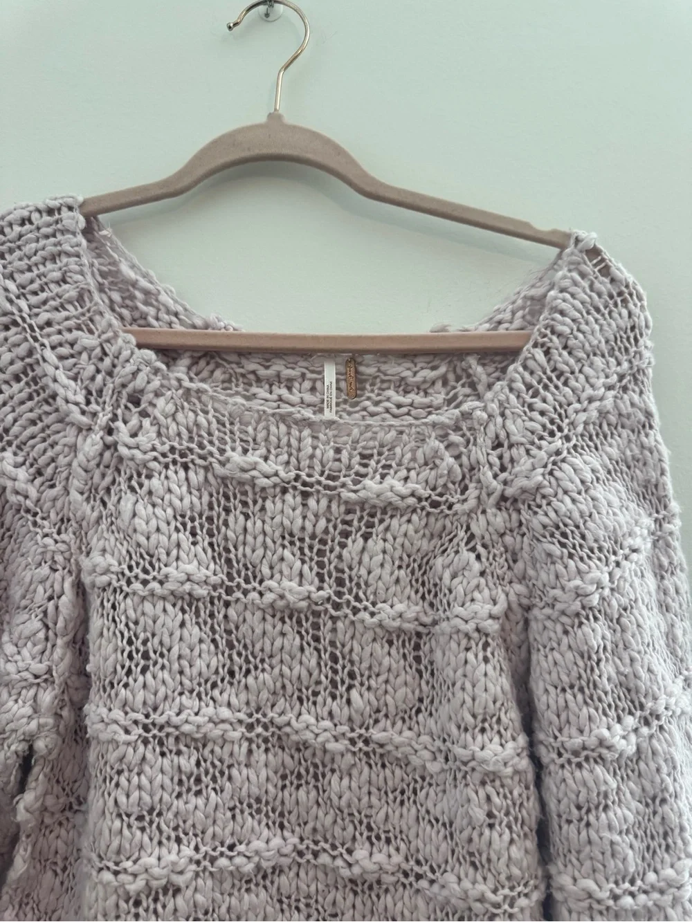 Free People West Palm Light Pink Crotchet Pastel Pullover Sweater
